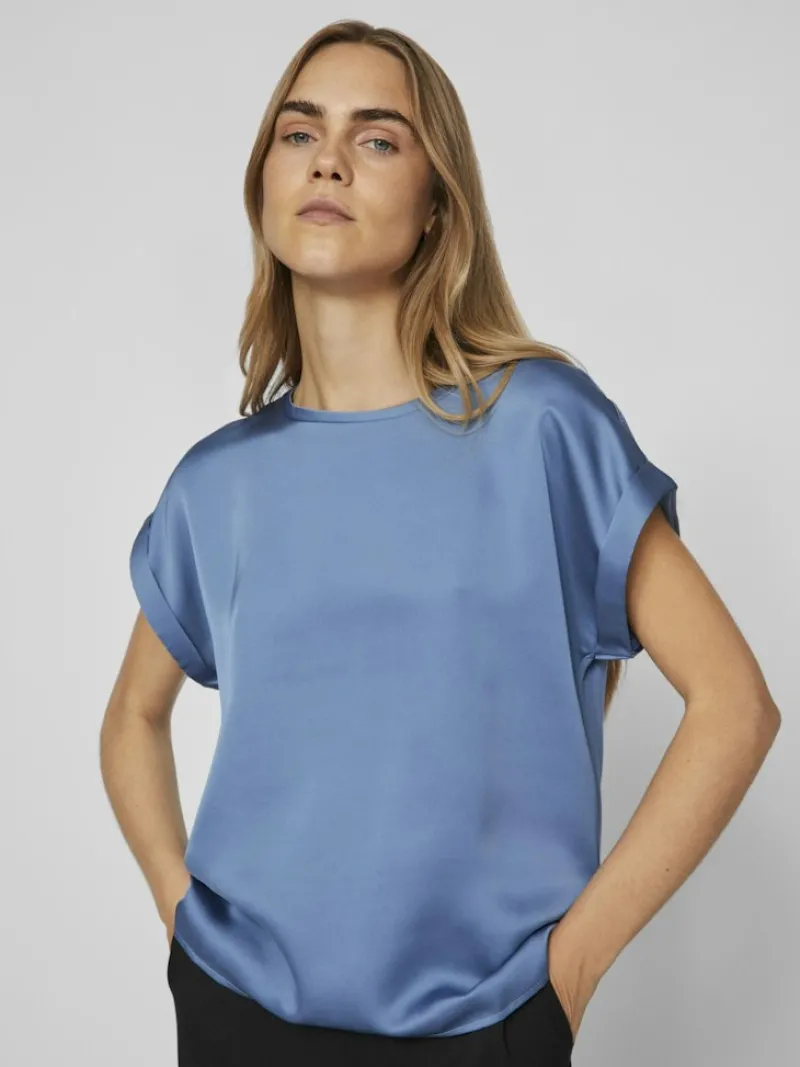 Vila Shirts*VIELLETTE S/S SATIN TOP - NOOS dunkelblau1