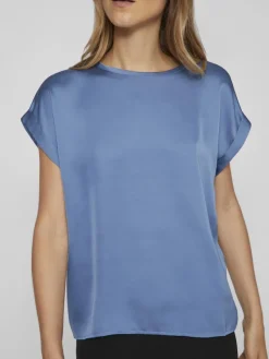 Vila Shirts*VIELLETTE S/S SATIN TOP - NOOS dunkelblau1