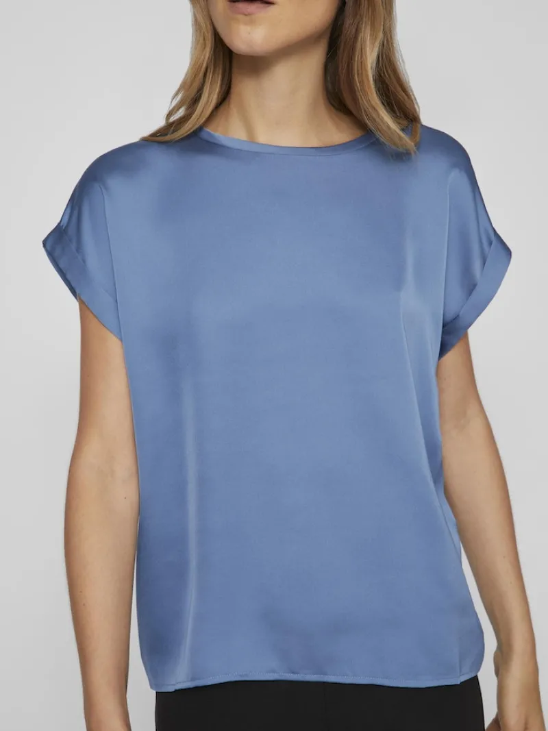 Vila Shirts*VIELLETTE S/S SATIN TOP - NOOS dunkelblau1