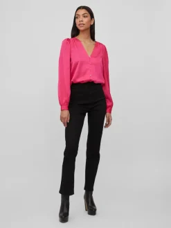 Vila Blusen*VIELLETTE V-NECK L/S SHIRT - NOOS pink yarrow