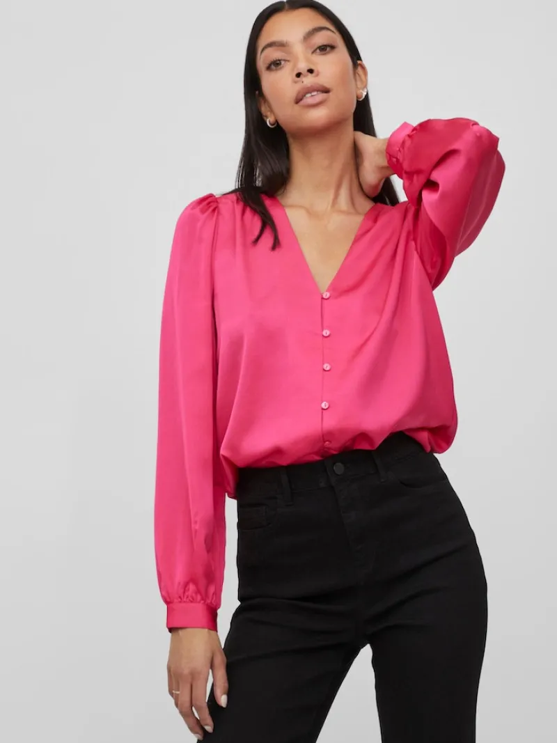 Vila Blusen*VIELLETTE V-NECK L/S SHIRT - NOOS pink yarrow
