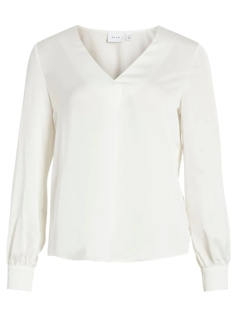 Vila Blusen*VIELLETTE V-NECK L/S TOP - NOOS Snow White