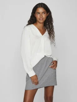 Vila Blusen*VIELLETTE V-NECK L/S TOP - NOOS Snow White