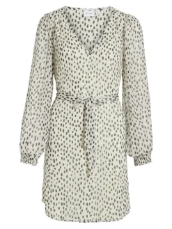 Vila Kleider*VIFALIA SMOCK V-NECK L/S DRESS - NOOS egret