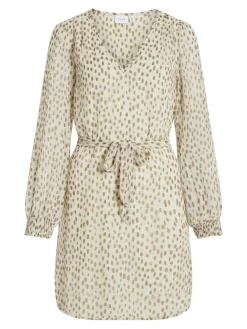 Vila Kleider*VIFALIA SMOCK V-NECK L/S DRESS - NOOS birch