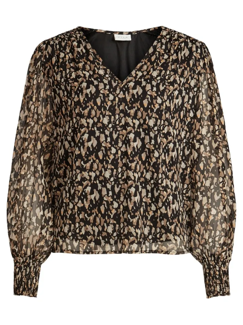 Vila Blusen*VIFALIA V-NECK L/S TOP Black