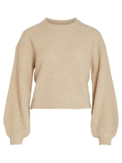 Vila Pullover & Sweatshirts*VIFELO L/S CROPPED KNIT TOP/SU - NOOS natural melange