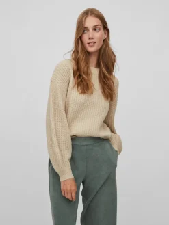 Vila Pullover & Sweatshirts*VIFELO L/S CROPPED KNIT TOP/SU - NOOS natural melange