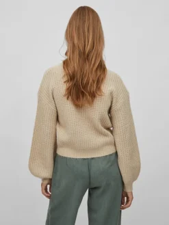 Vila Pullover & Sweatshirts*VIFELO L/S CROPPED KNIT TOP/SU - NOOS natural melange