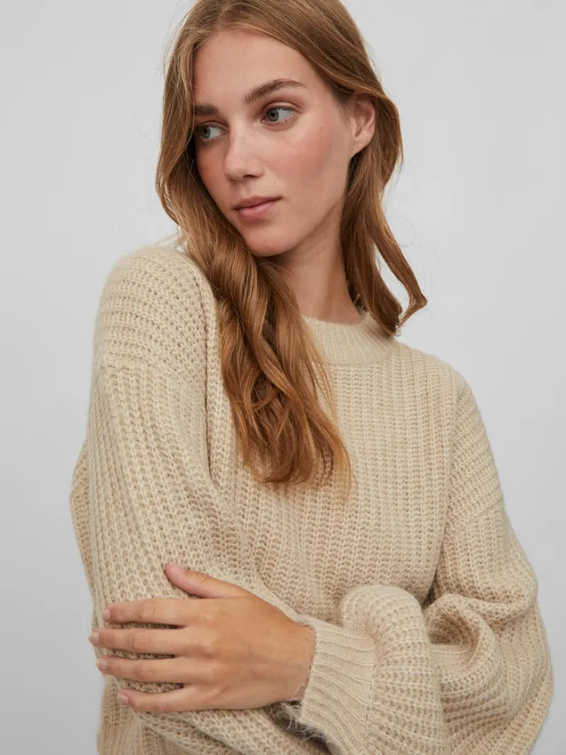 Vila Pullover & Sweatshirts*VIFELO L/S CROPPED KNIT TOP/SU - NOOS natural melange