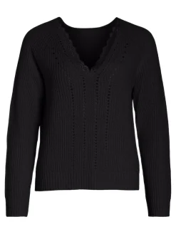 Vila Pullover & Sweatshirts*VIFEMME L/S V-NECK LACE KNIT CARDIGAN Black