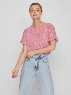 Vila Blusen*VIFINI FLOUNCE S/S TOP - NOOS pink yarrow