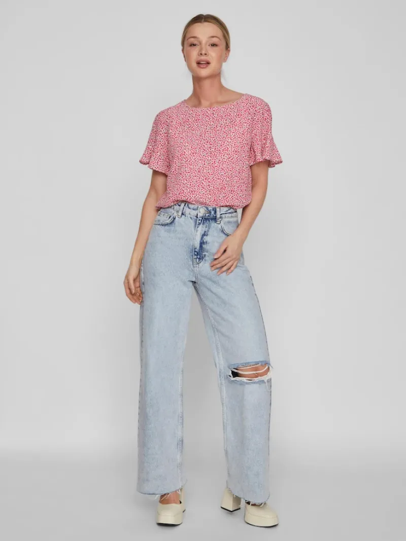 Vila Blusen*VIFINI FLOUNCE S/S TOP - NOOS pink yarrow