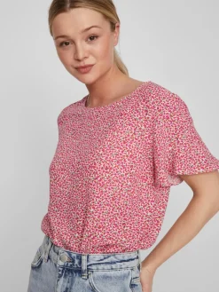 Vila Blusen*VIFINI FLOUNCE S/S TOP - NOOS pink yarrow