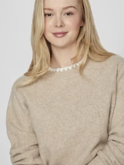 Vila Pullover & Sweatshirts*VIHEFNA STITCH DETAIL KNIT TOP/R/2 natural melange