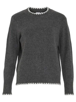 Vila Pullover & Sweatshirts*VIHEFNA STITCH DETAIL KNIT TOP/R/2 Dark Grey Melange