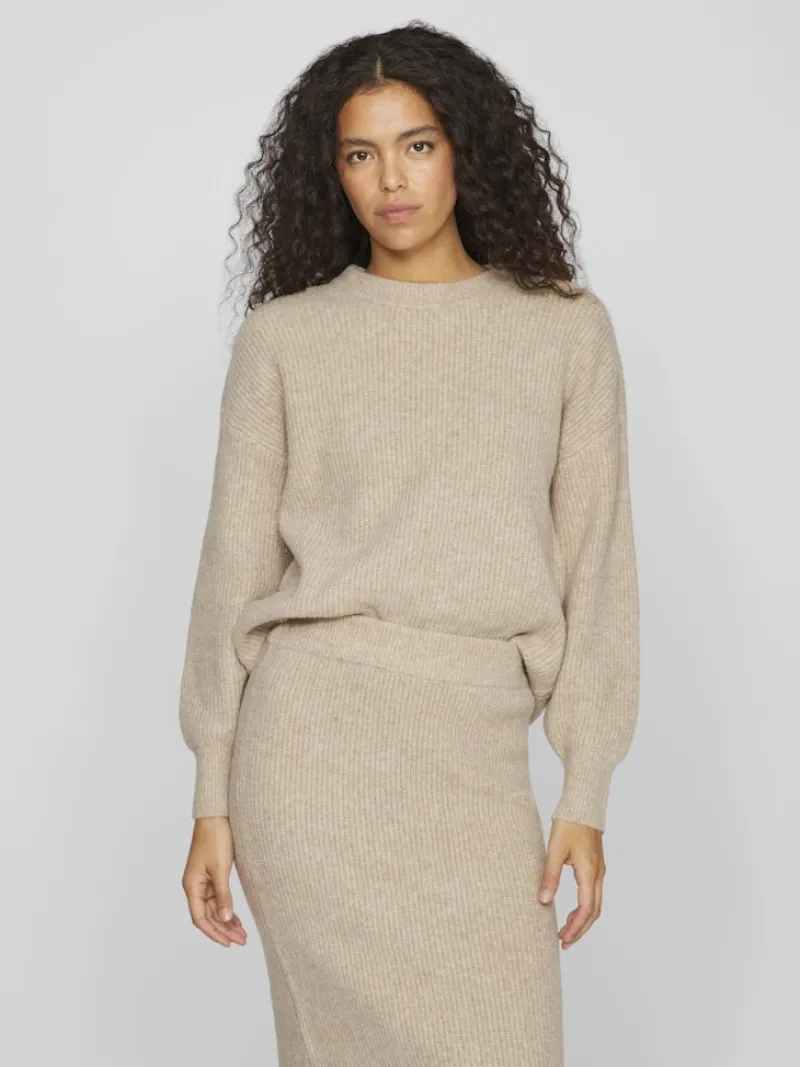 Vila Pullover & Sweatshirts*VIKACHEL O-NECK L/S KNIT TOP/R/1 natural melange