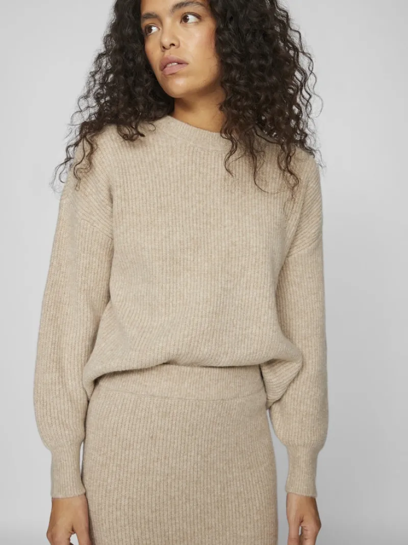 Vila Pullover & Sweatshirts*VIKACHEL O-NECK L/S KNIT TOP/R/1 natural melange