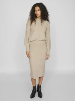 Vila Pullover & Sweatshirts*VIKACHEL O-NECK L/S KNIT TOP/R/1 natural melange