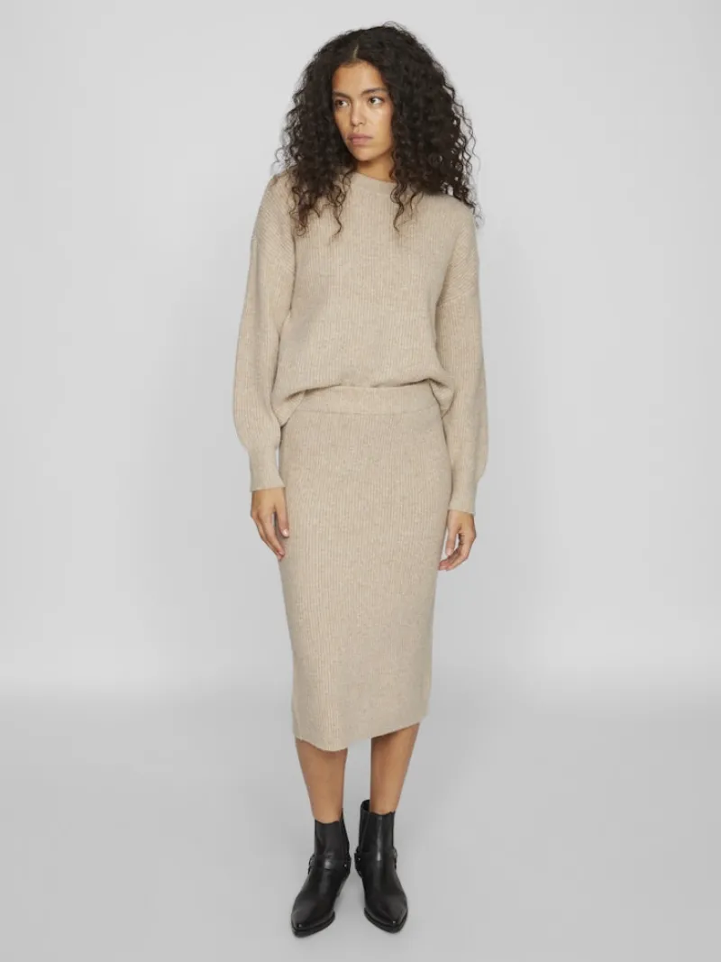 Vila Pullover & Sweatshirts*VIKACHEL O-NECK L/S KNIT TOP/R/1 natural melange