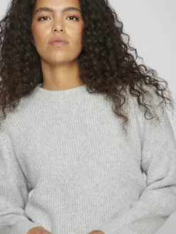 Vila Pullover & Sweatshirts*VIKACHEL O-NECK L/S KNIT TOP/R/1 Light Grey Melange