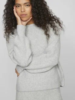 Vila Pullover & Sweatshirts*VIKACHEL O-NECK L/S KNIT TOP/R/1 Light Grey Melange