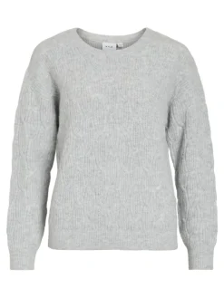 Vila Pullover & Sweatshirts*SSIA O-NECK L/S CABEL KNIT TOP -NOOS Light Grey Melange