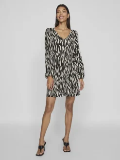 Vila Kleider*YA LULA V-NECK L/S DRESS/SU/LC Black