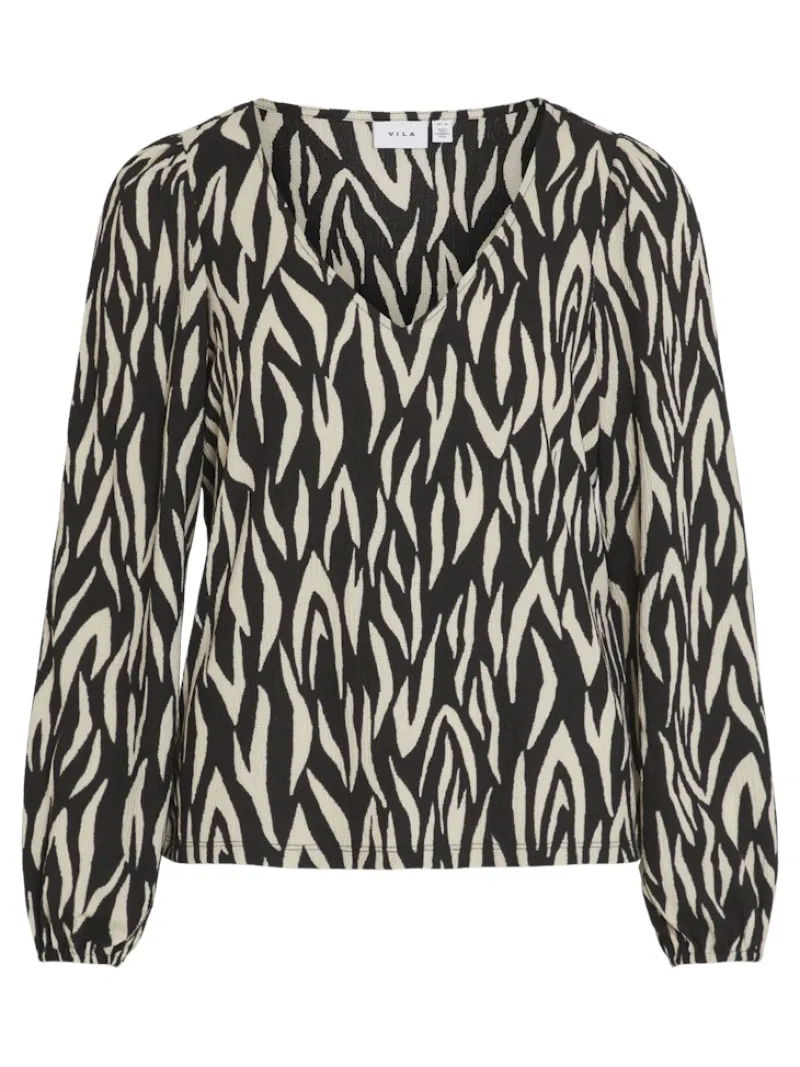 Vila Blusen*YA LULA V-NECK L/S TOP/SU/LC Black