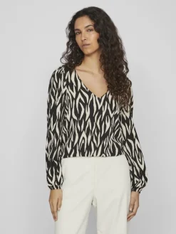 Vila Blusen*YA LULA V-NECK L/S TOP/SU/LC Black