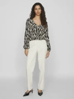 Vila Blusen*YA LULA V-NECK L/S TOP/SU/LC Black