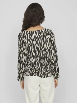 Vila Blusen*YA LULA V-NECK L/S TOP/SU/LC Black