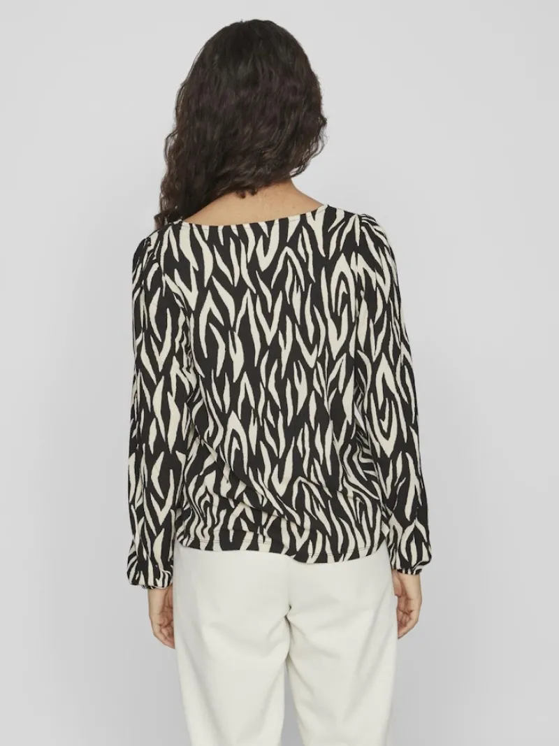 Vila Blusen*YA LULA V-NECK L/S TOP/SU/LC Black