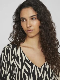 Vila Blusen*YA LULA V-NECK L/S TOP/SU/LC Black