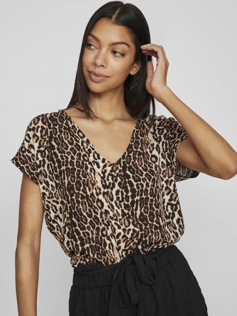 Vila Shirts*YA S/S V-NECK TOP Black