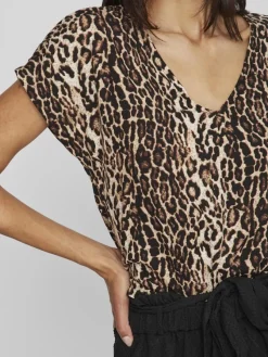 Vila Shirts*YA S/S V-NECK TOP Black