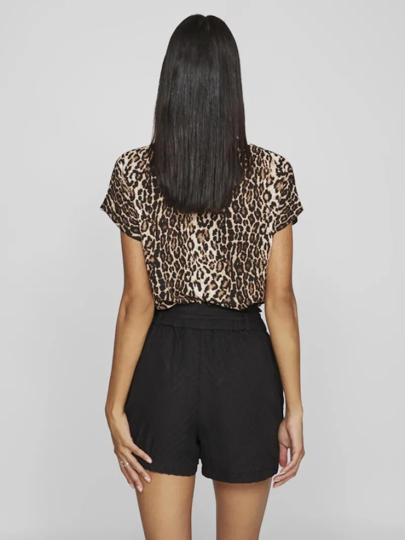 Vila Shirts*YA S/S V-NECK TOP Black