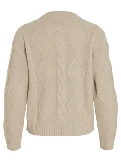 Vila Pullover & Sweatshirts*VILOU O-NECK L/S CABLE KNIT TOP - NOOS Feather Gray