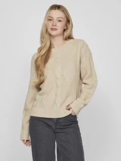 Vila Pullover & Sweatshirts*VILOU O-NECK L/S CABLE KNIT TOP - NOOS Feather Gray