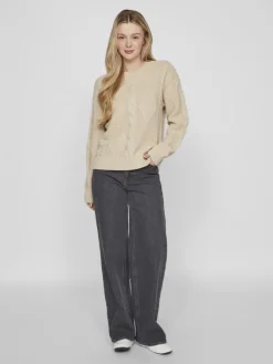 Vila Pullover & Sweatshirts*VILOU O-NECK L/S CABLE KNIT TOP - NOOS Feather Gray