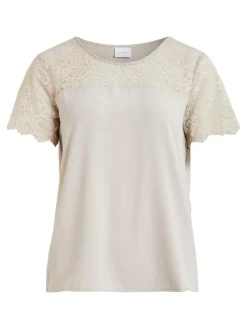 Vila Blusen*VILOVIE S/S LACE TOP/SU - FAV dove