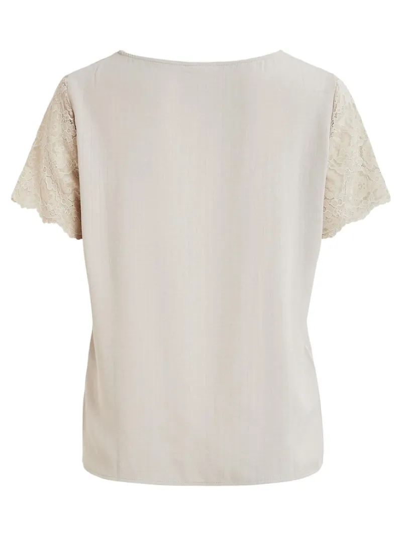 Vila Blusen*VILOVIE S/S LACE TOP/SU - FAV dove
