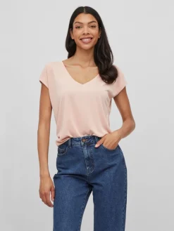 Vila Shirts*VIMODALA V-NECK S/S TOP/SU - NOOS Misty Rose
