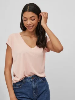 Vila Shirts*VIMODALA V-NECK S/S TOP/SU - NOOS Misty Rose