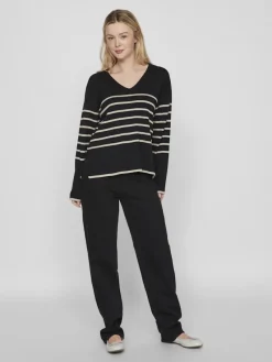 Vila Pullover & Sweatshirts*VIOSTRIA V-NECK L/S REV TOP-NOOS black beauty