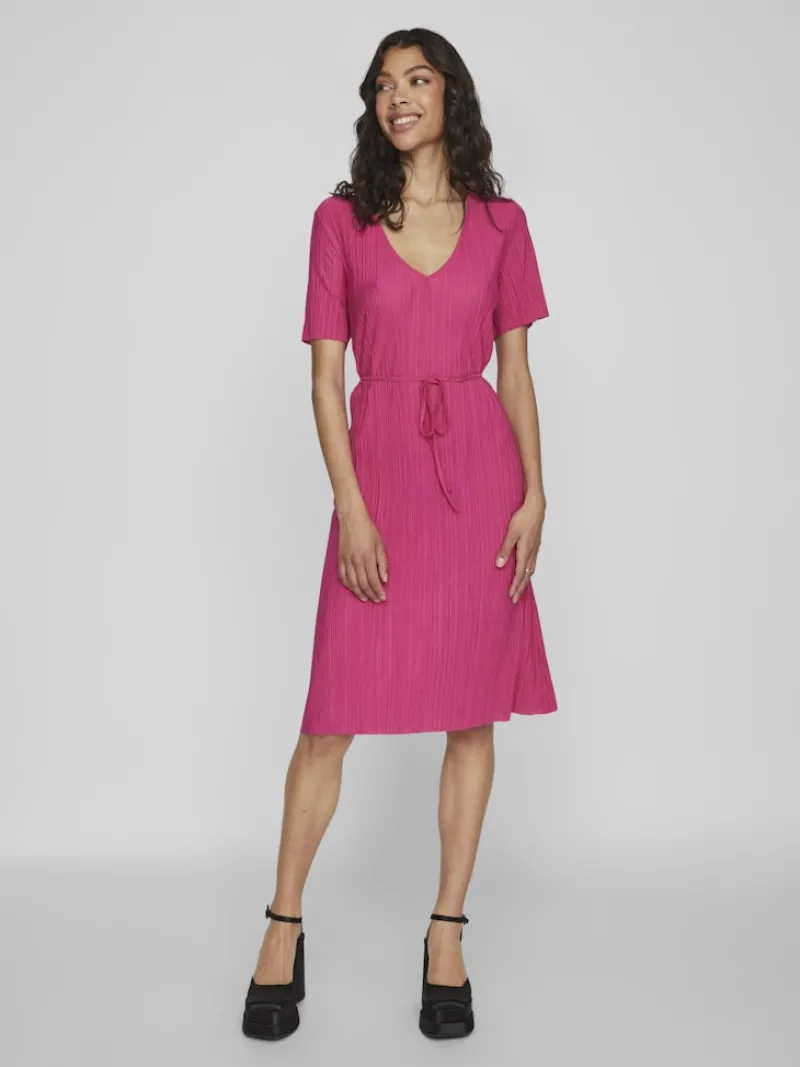 Vila Kleider*VIPLISA V-NECK S/S DRESS/SU/VOL pink yarrow