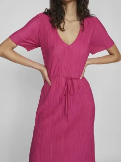 Vila Kleider*VIPLISA V-NECK S/S DRESS/SU/VOL pink yarrow