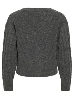 Vila Pullover & Sweatshirts*VIRELLI V-NECK L/S CABLE KNIT CARDI/BFS Dark Grey Melange