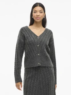 Vila Pullover & Sweatshirts*VIRELLI V-NECK L/S CABLE KNIT CARDI/BFS Dark Grey Melange
