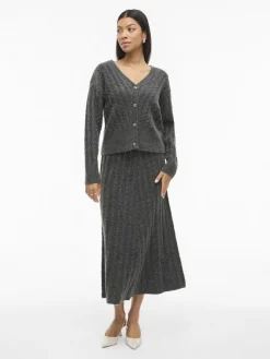 Vila Pullover & Sweatshirts*VIRELLI V-NECK L/S CABLE KNIT CARDI/BFS Dark Grey Melange